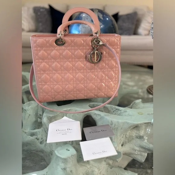 Authentic Christian Dior Lady Dior Large Top Handle Bag
 in Pink Retails at$6500 - Picture 11 of 15